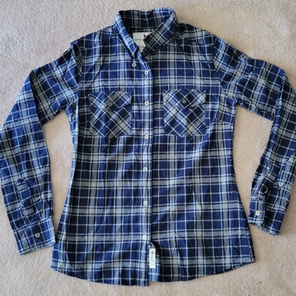 Roots Flannel Plaid Button Down Shirt Women's Size S Roots Canada Blue Gray Plai - Picture 1 of 8